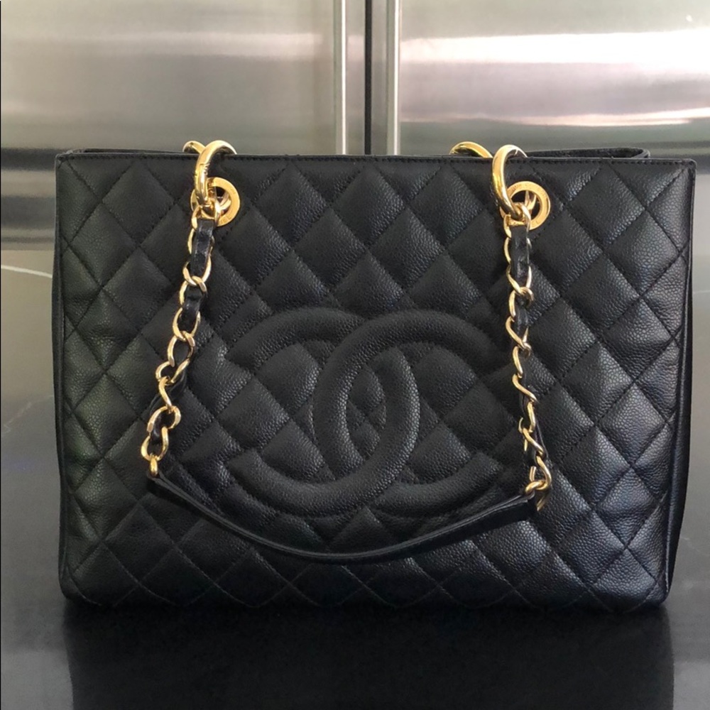 Chanel large black shopping handbag